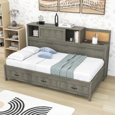 Mayores Daybed with 3 Storage Drawers, Shelves, and USB Ports by Millwood Pines