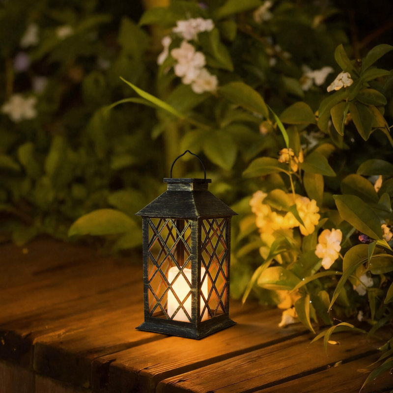 Solar Vintage Metal Candle Lantern With Metal & Glass