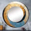 Or bleu minimalisme spirale poteries I - miroir mural spirales abstraites, miroir décoratif rond doré, impression d'art en métal-99624427