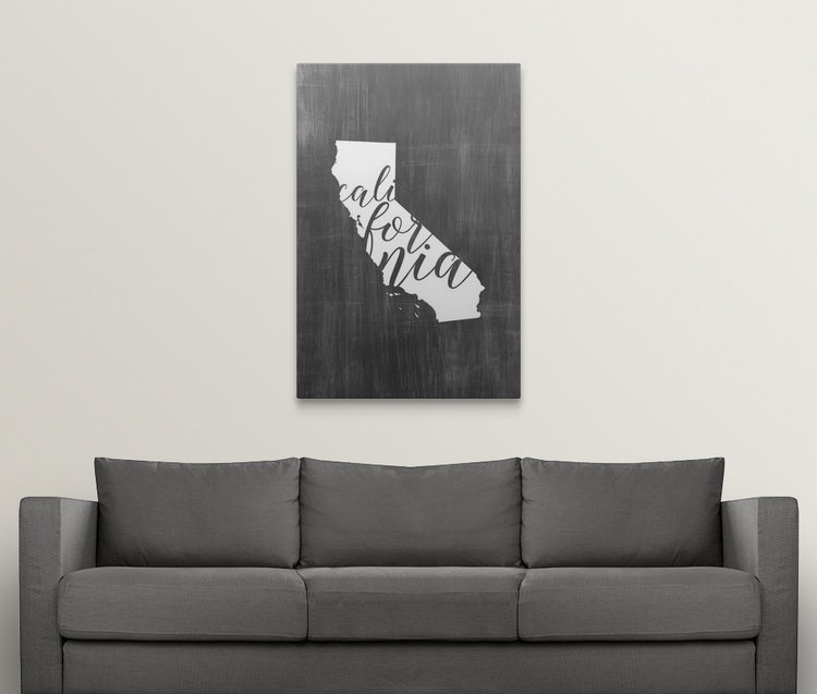 «Home State Typographie California», impression graphique, H 30 po x l 20 po x P 1,5 po, Toile