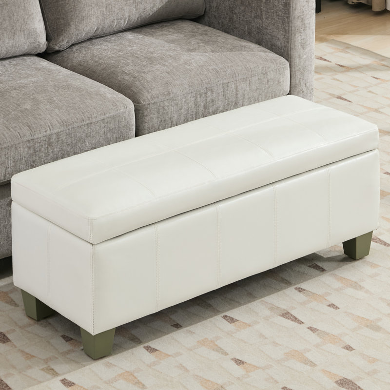 51" Wide Faux Leather Upholstered Storage Bench, White, 16.5" H x 51" W x 17.3" D