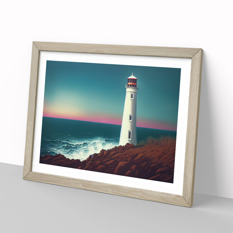Classic Lighthouse Sunrise - Framed Print, 34cm H x 46cm W x 2cm D, Oak