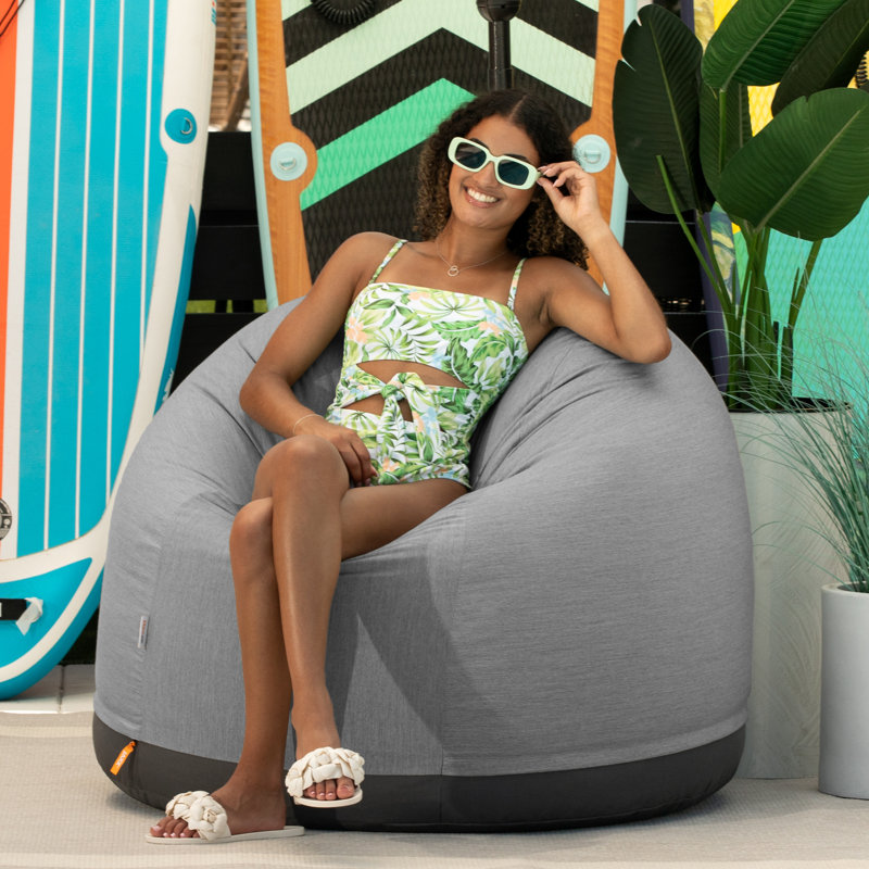 Palmetto Large Round Outdoor Bean Bag Club Chair, Slate Sunbrella®