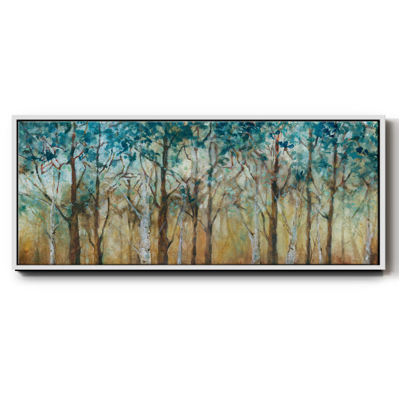 Sunlit Birch Grove- Framed Canvas, 8" H x 20" W