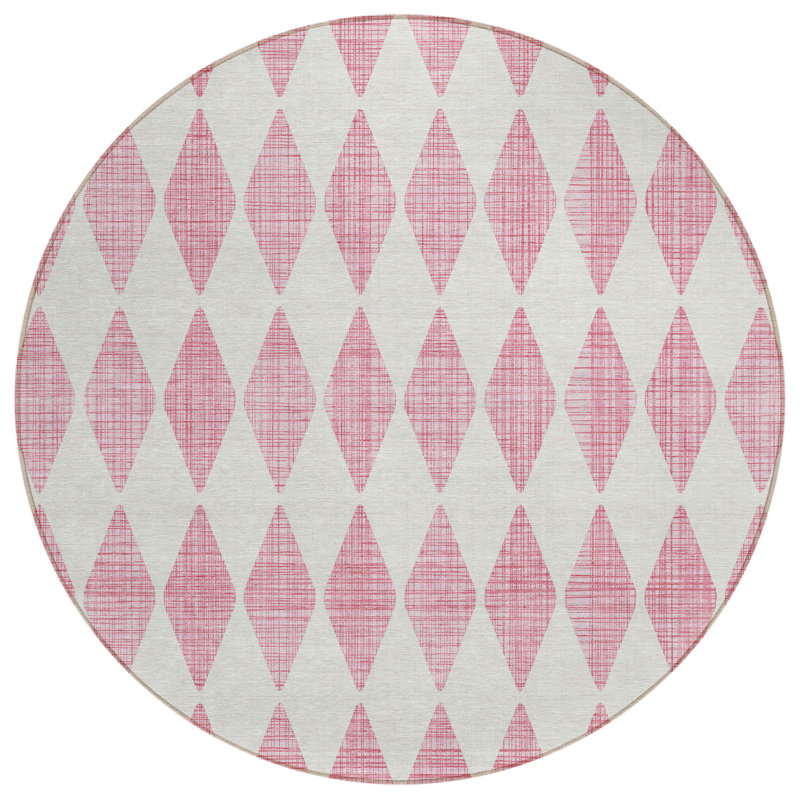 Loreen Washable Geometric Indoor / Outdoor Rug, Round 8'