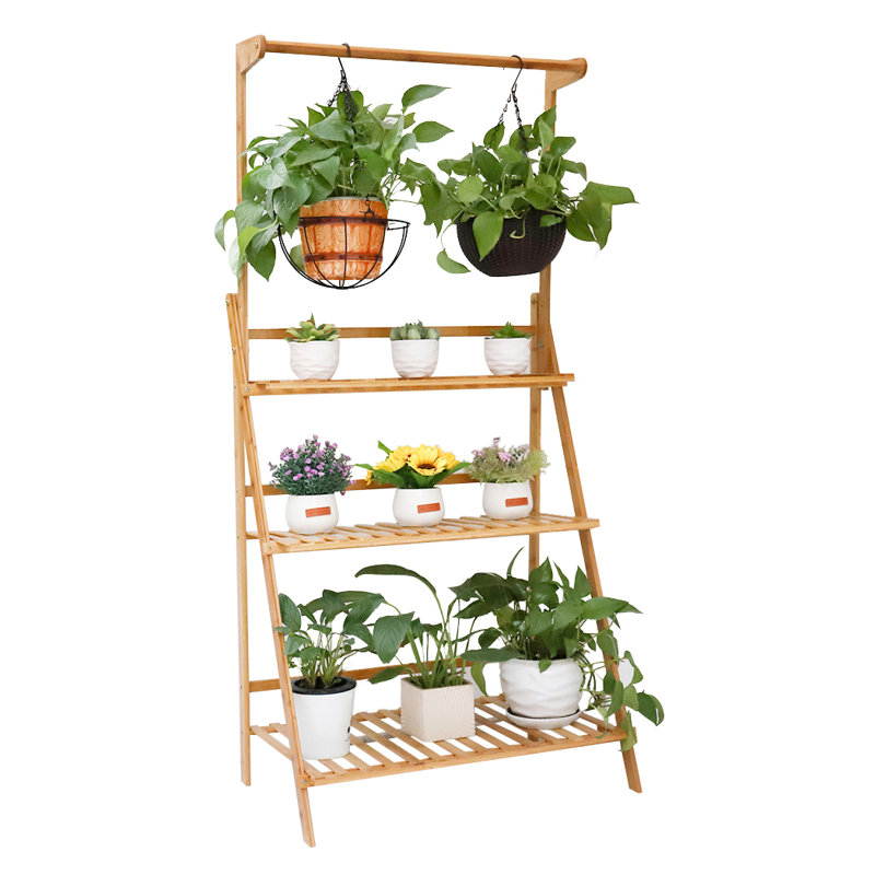 Bambou 3 niveaux plantes suspendues support pliant pot de fleurs organisateur de rangement étagère porte-étagère à fleurs