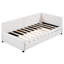 Lit de jour rembourré simple avec lit gigogne, lin beige, pas de sommier requis, tissu en lin