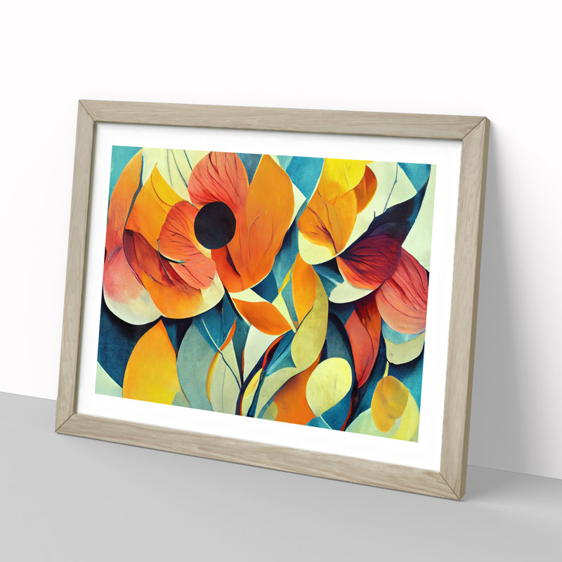 Flowers Abstract Vol.3 - Single Picture Frame Painting, 25cm H x 34cm W x 2cm D, Oak