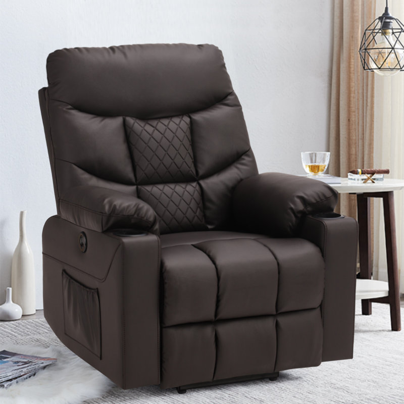 Fauteuil de massage inclinable chauffant en similicuir, Similicuir brun foncé