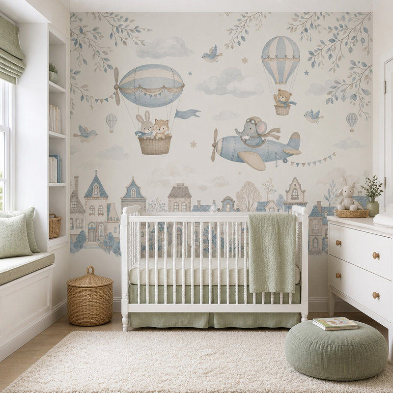Papier peint fantaisiste chambre d'enfant, 140"x108", Peel and Stick