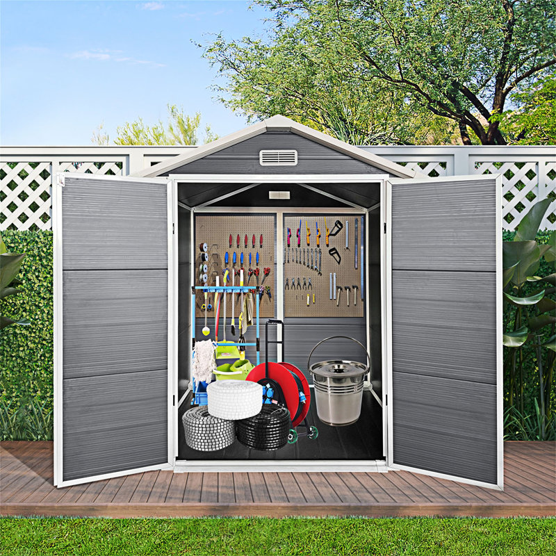 Outdoor Storage Shed With Floor And Lockable Door, Gray