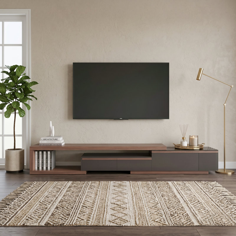Jaaziah 78.74''-98.42'' Retro Extendable Solid Wood TV Stand With 3 Drawers 1 Storge, Media Console, Fully-Assembled
