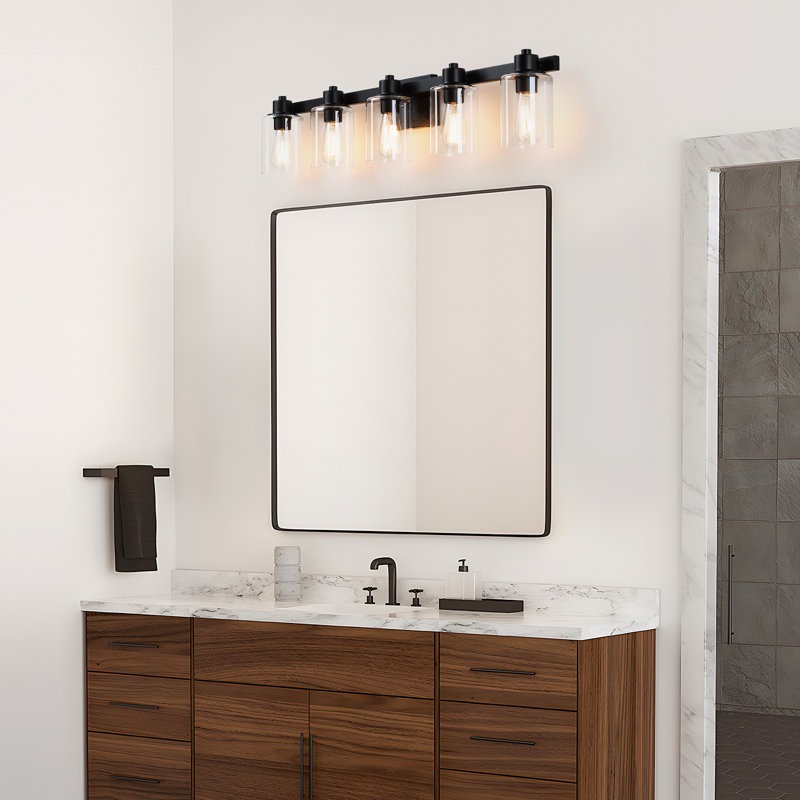 40'' 5-Light Matte Black Bathroom Vanity Light with Glass Shade, 5 Lights, Matte Black