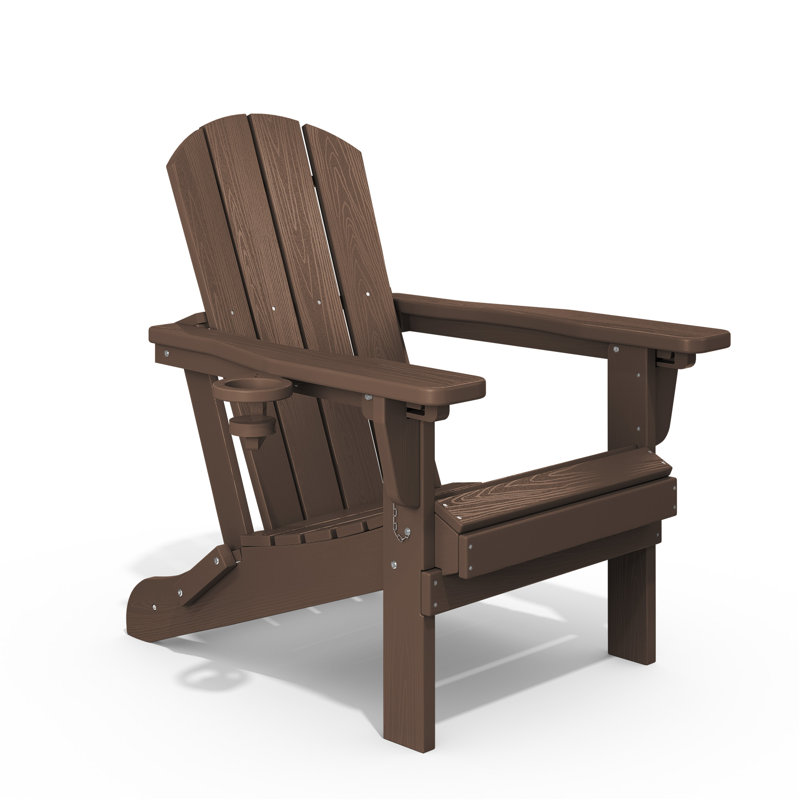 HDPE Outdoor Foldable Adjustable Back Adirondack Chair with Cup Holder, Coffee