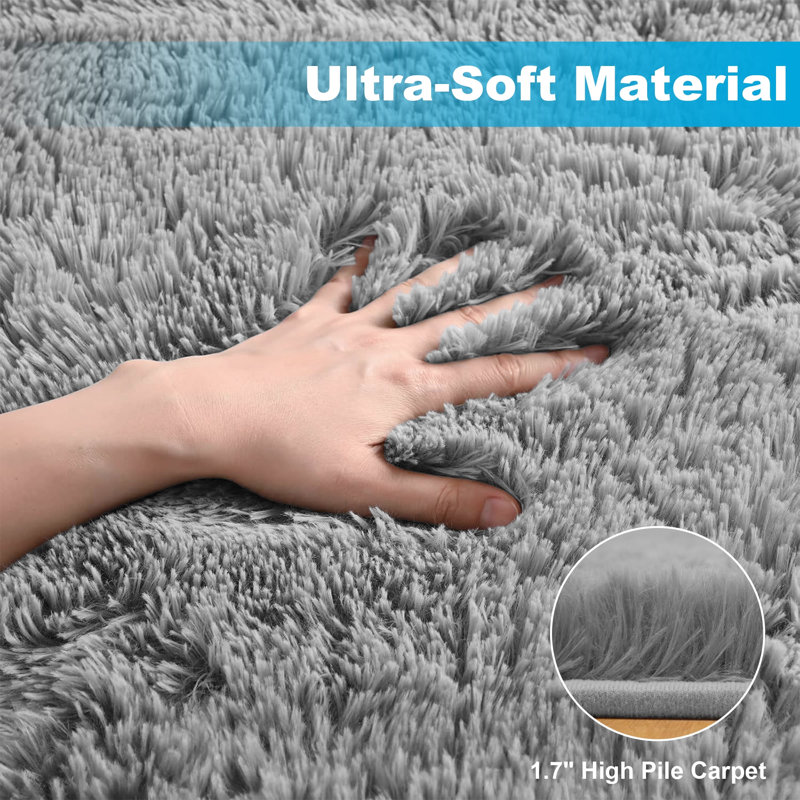5 ft x 8 ft Soft Fluffy Area Rug,Plush Memory Foam Rug with Non-Slip Backing,Light Gray, Light Gray, Rectangle 5' x 8'
