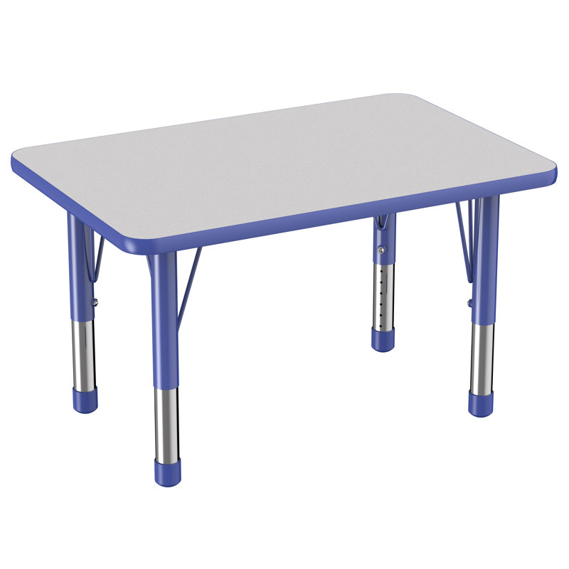 Table d'activité rectangulaire à hauteur réglable en forme de T, Épais, Gris/Bleu/Noir, 36 po x 60 po