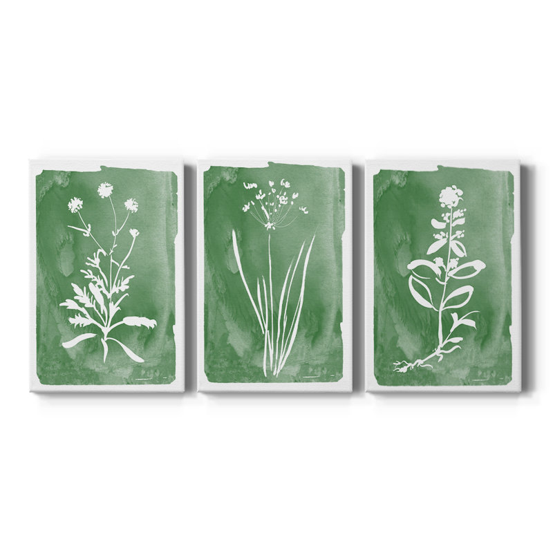 Green Botanical I - Toile tendue avec châssis sur mesure - 3 pièces, H 36 po x l 72 po