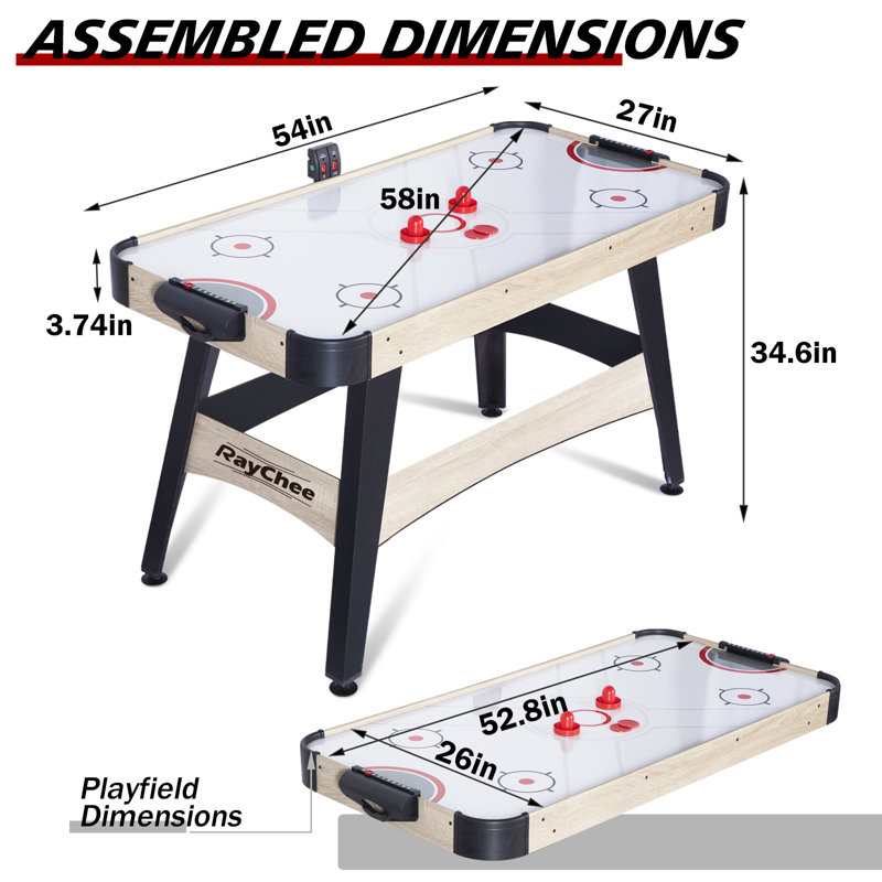 RayChee 58'' 2 -Player Air Hockey Table with Digital Scoreboard, 2 Pucks, 2 Pushers, Powerful Motor