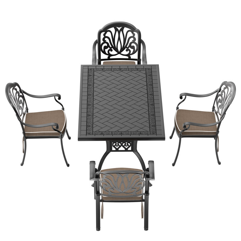 5-Piece Metal Patio Dining Set With Cushions