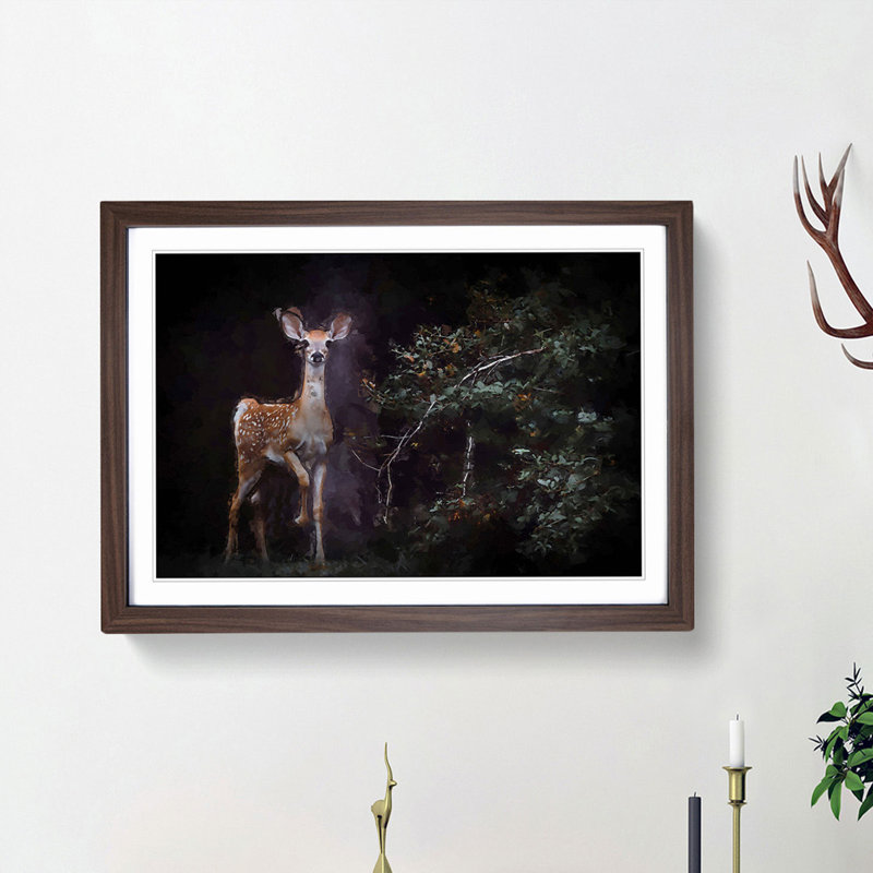 Curious Fawn in Abstract - Picture Frame Painting Print, 62cm H x 87cm W x 2cm D, Walnut Framed