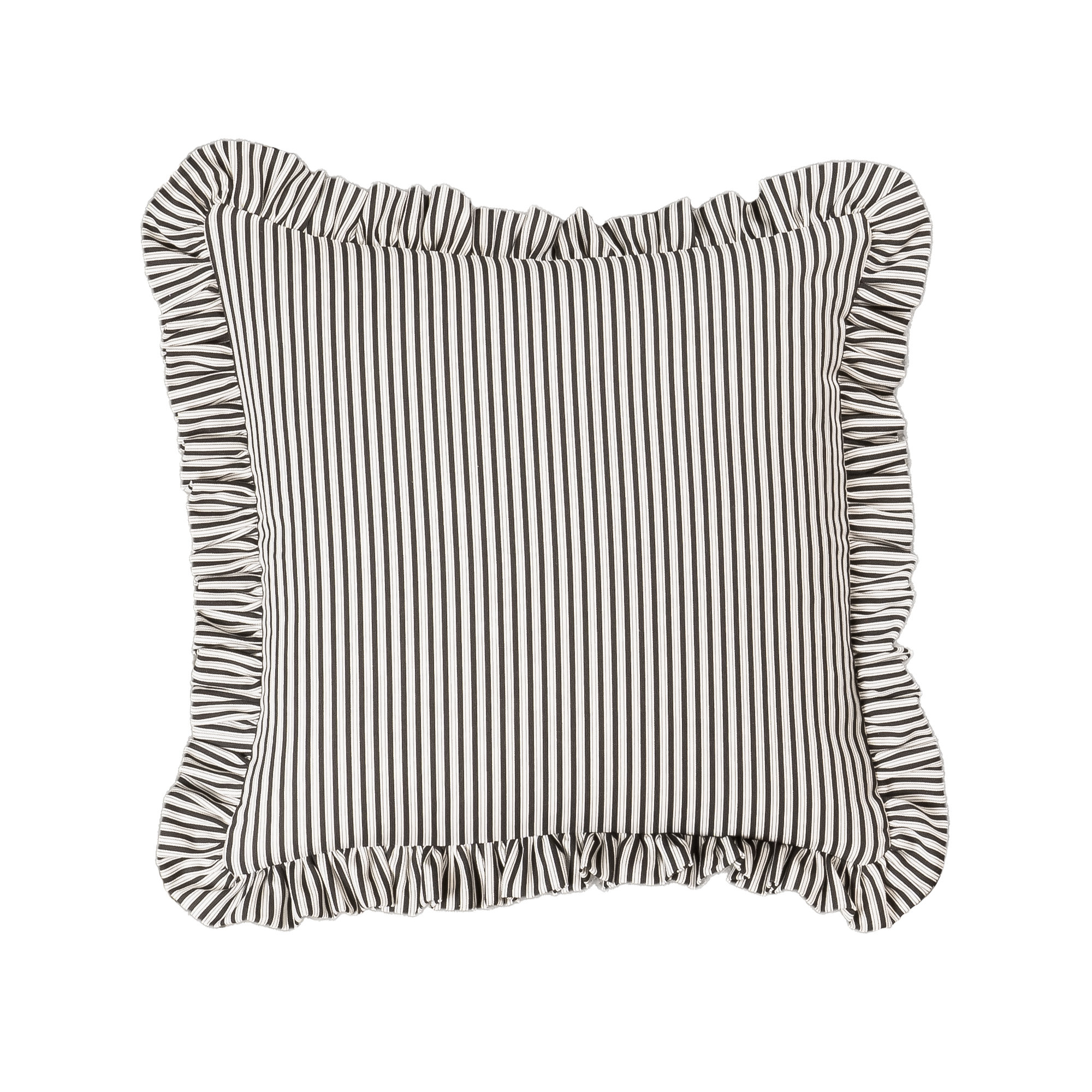 Birch Lane Polo Stripe Ruffled Accent Pillow, Black, Polyester