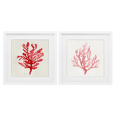 Ensemble de 2 reproductions encadrées sous verre Rosy Pink Coral Branches, design par Janet Tava