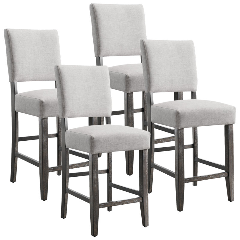 Melaniee Upholstered Counter Stool with Solid Wood Frame, Blackbean Fabric/Heather Gray Base
