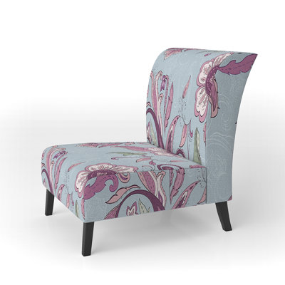 Fauteuil de chambre en velours rose à motif cachemire floral