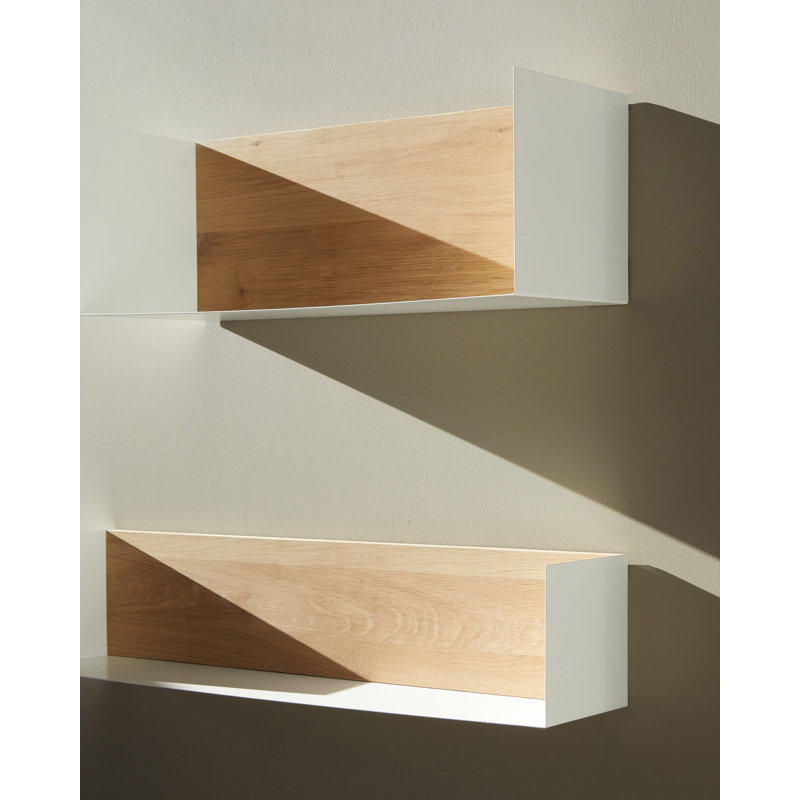 U Oak Solid Wood Accent Shelf, 5.9" H x 27.6" W x 5.9" D, White