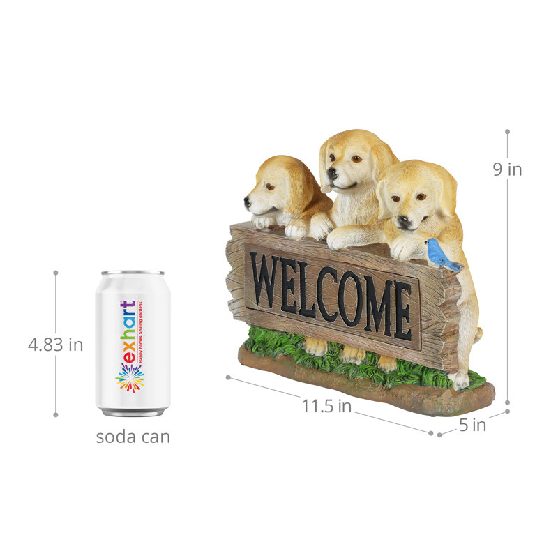 Chien de garde Greeter Exhart Solar Three Boston Terrier Welcome Sign Statuary, hauteur de 8,5 po