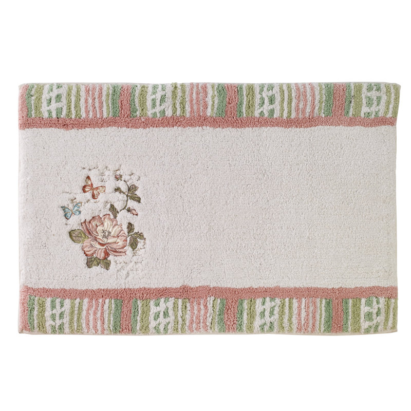 Tapis de bain à motif floral rectangle 100% coton à papillons