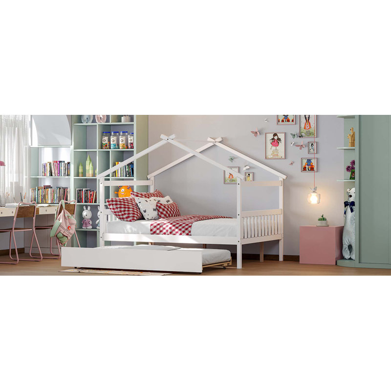 Lit en bois avec couchette, Blanc