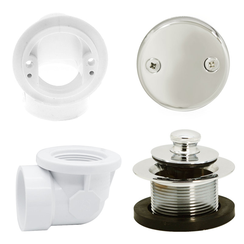 1-1/2" Sch. 40 PVC Pull & Drain Plumber's Pack with Two-Hole Overflow & Elbows, Polished Nickel