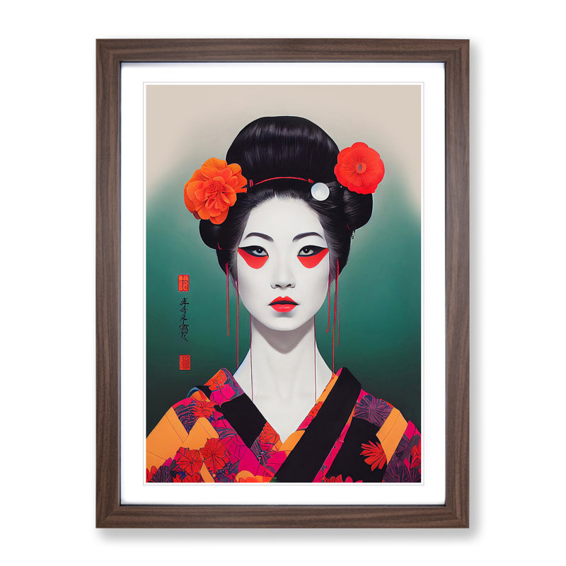 Contemporary Geisha No.5 - Single Picture Frame Print, 64cm H x 46cm W x 2cm D, Walnut