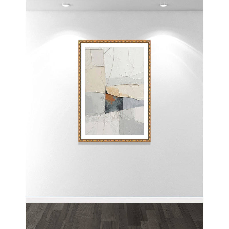 «Plastering I Print» par Alonza Saunders, L 34,5 po x H 48,5 po, Matted Print, Perles de feuilles dorées