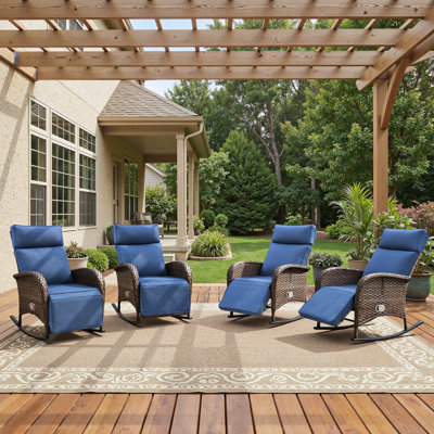 Outdoor Poolside Wicker Rocking Recliner Chair with Adjustable Backrest And Cushions（Set of 4）