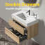 Meuble-lavabo 30 en chêne brut + chêne brut avec lavabo à quartz blanc et tiroirs souples, meuble-lavabo mural flottant pour salle de bain moderne, sans drain ni robinet, KD