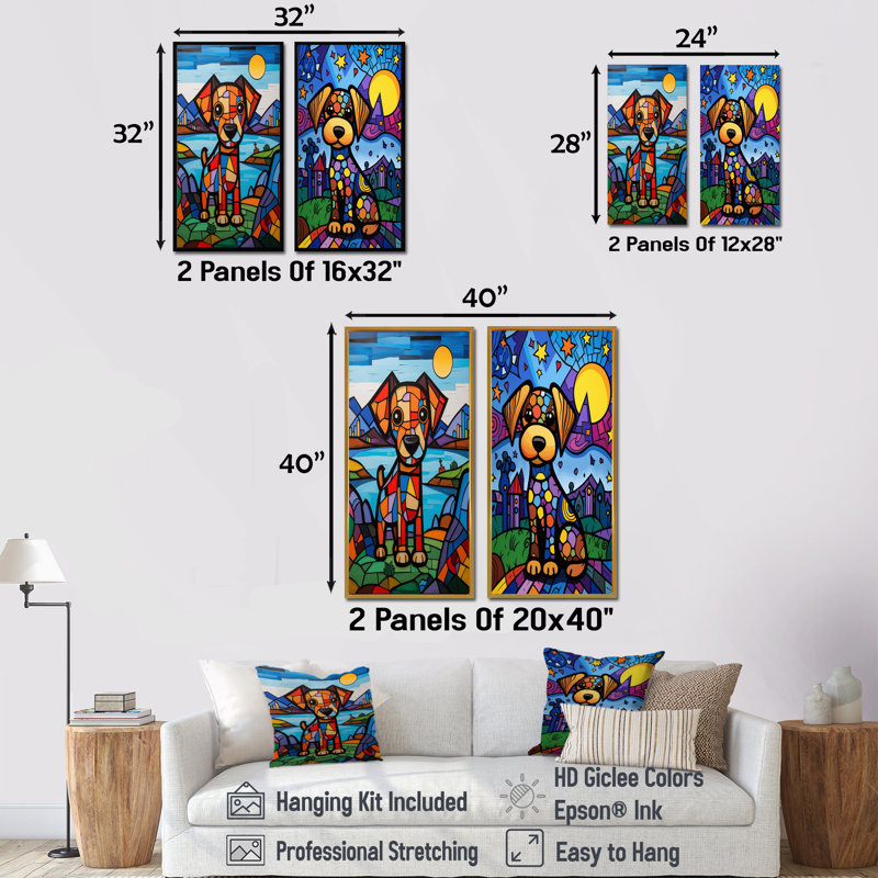 Ensemble de 2 reproductions géométriques multicolores «I», art mural, H 40 po x l 40 po, Brun, Impression encadrée
