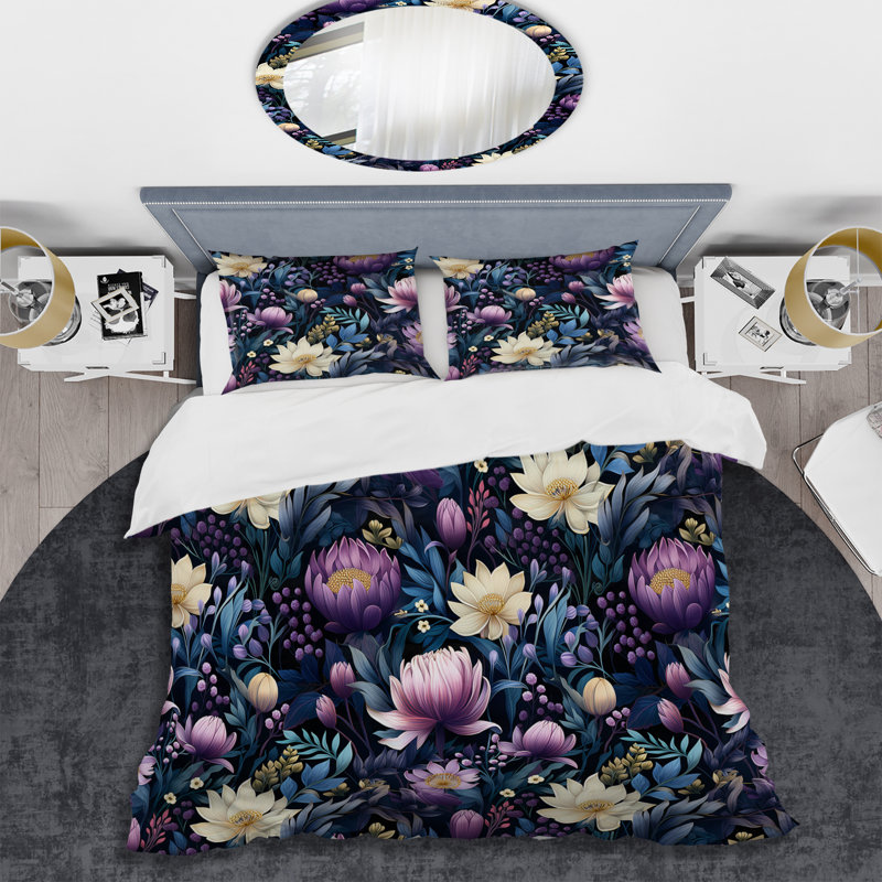 Deep Emerald Purplepeonies Enchante I - Ensemble de housse de couette à motif floral