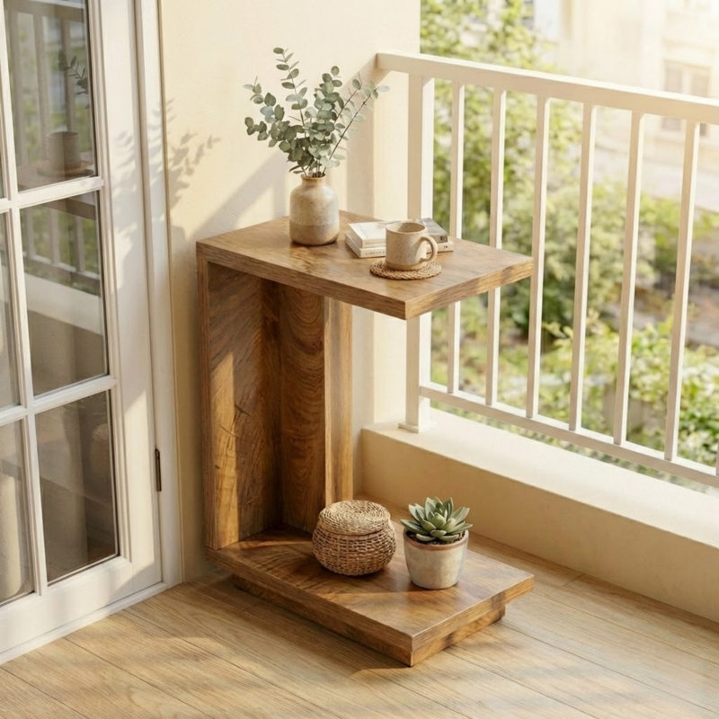 Table d'appoint compacte à lattes chaudes en forme de C
