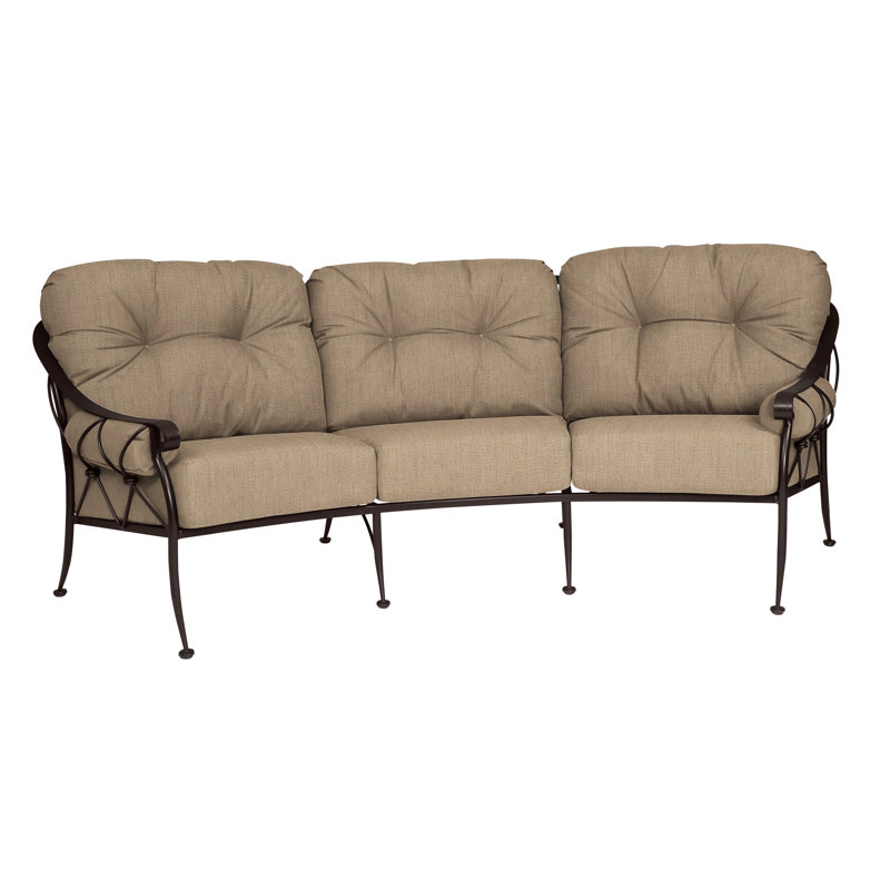 Derby 103'' Wide Iron Patio Sofa with Cushions, Canvas Heather Beige Sunbrella® Canvas, Weathered White