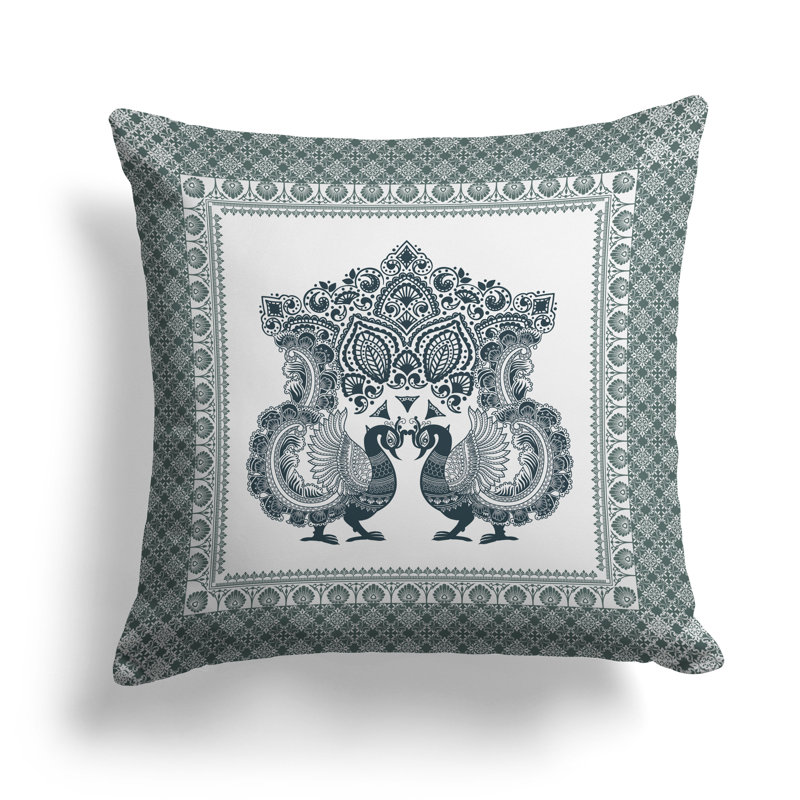 Coussin Peacock Prowess, Blanc/vert, H 26 po x l 26 po