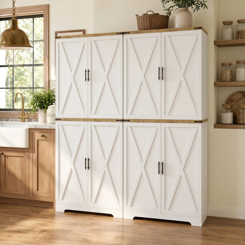 Ensemble de 2 armoires de cuisine 72 "avec portes de grange et étagères à épices (ensemble de 2)