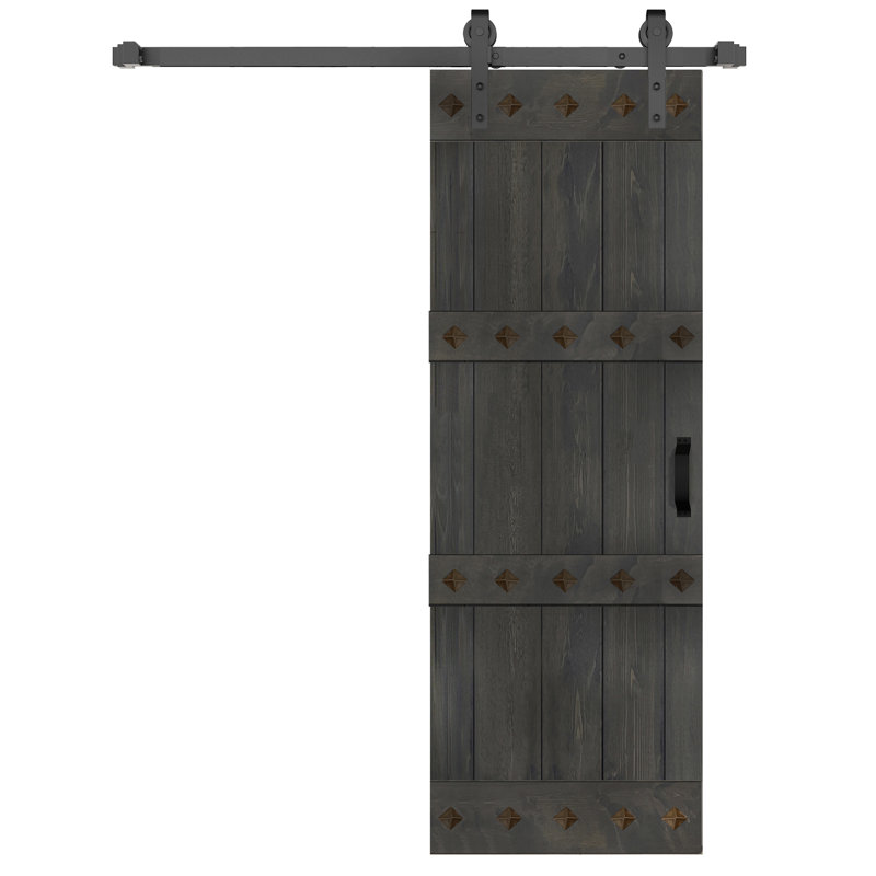 Porte de grange à panneaux et en bois avec quincaillerie d'installation, 30 po x 84 po, Gris carbone