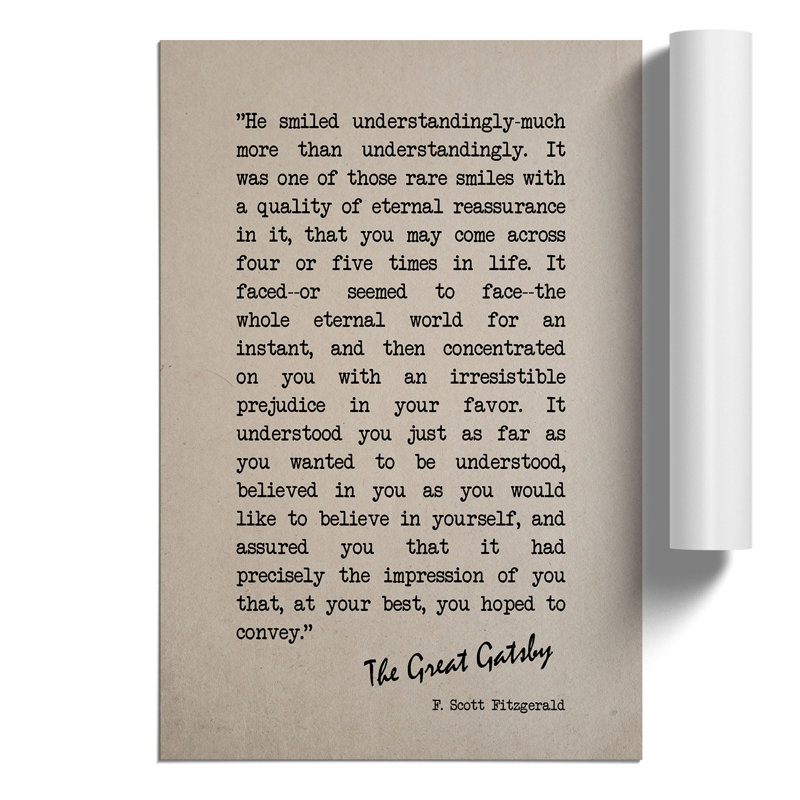 Great Gatsby Quote F. Scott Fitzgerald - Frameless Print, 42cm H x 30cm W x 0.1cm D