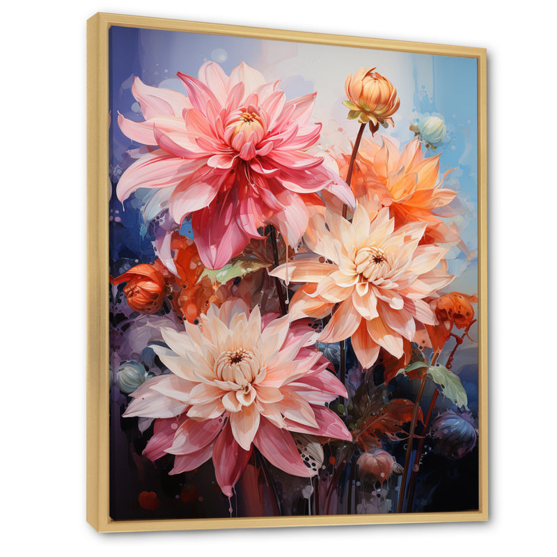 Représentation multicolore acrylique sur toile Waylin Dahlia, H 20 po x l 12 po x P 1 po, Cadre naturel flottant