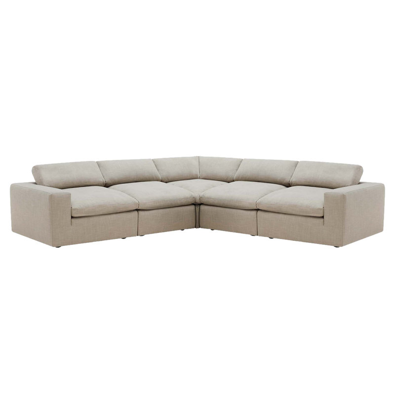 Asher 5 - Piece Upholstered Sectional, Effie Flax Performance Linen