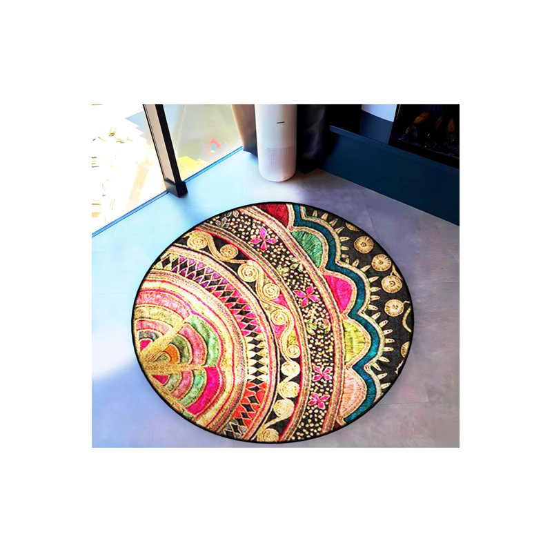 Multicolored Shapes Woven Base Modern Decorative Carpet, Round 2'8"