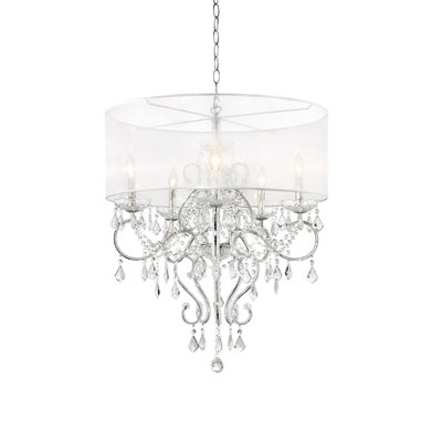 Janiya 5 - Light Oversized  Drum Chandelier with Crystal Accents - Lamp Shade: 26"W