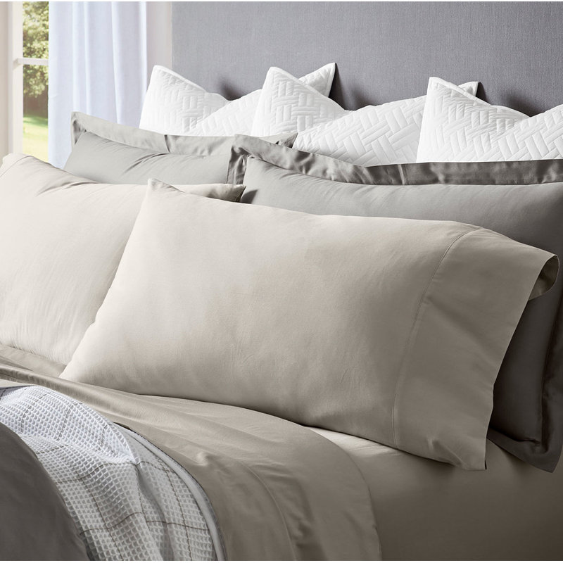 Percale Hemmed Sheet Set, King Sheet Set with 2 King Pillowcases, Pewter